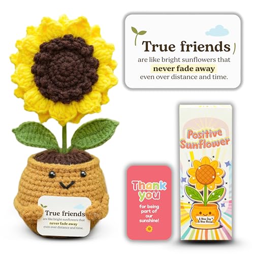 Image of Emotional Support Crochet Sunflower - Handmade Friendship Gift for Women - Long Distance Friend with Affirmation Message, Birthday Gifts for Friends, Graduation Gifts for Bestie
