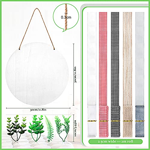 Wood Circles For Crafts, 4 Pcs Unfinished Crafts Wood Round Swith Twine, Ribbons, Artificial Leaves For Diy Wooden Blanks For Door Hanger, Painting, Home Decorations (Black, White,11.8 Inches Sign) #TOP1