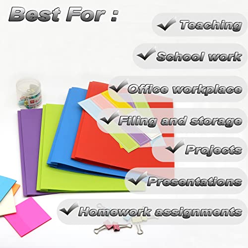 6 Packs Colored File Folders Letter Size, 2 Pocket Folders With Prongs, 3 Prong Folders Bulk, Presentation Folder With Adhesive Lables #TOP5