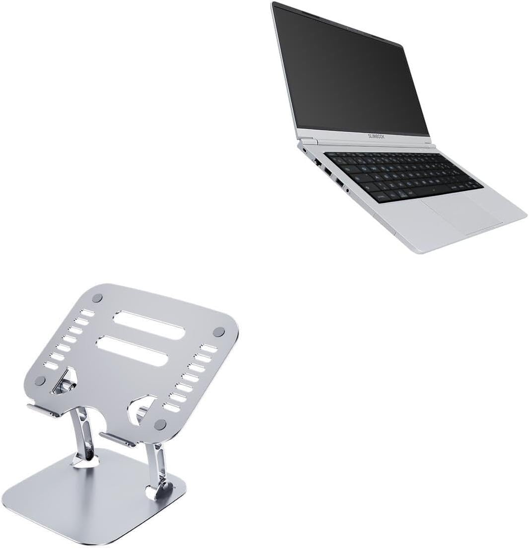 BoxWave Stand and Mount Compatible with Slimbook Prox (14 in) - Executive VersaView Laptop Stand, Ergonomic Adjustable Viewing Angle Metallic Riser - Metallic Silver