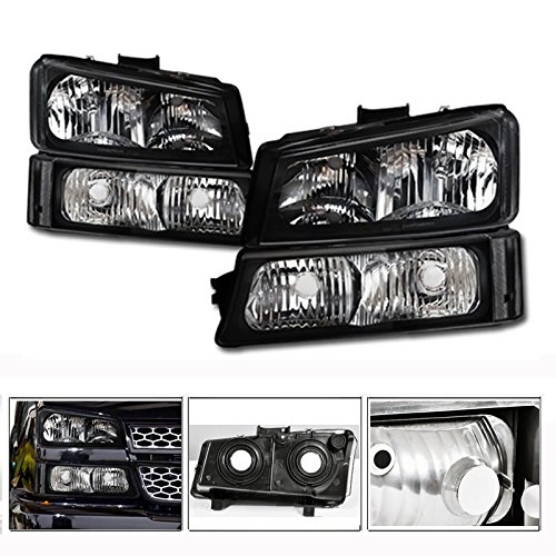 VXMOTOR for 2003-2007 Chevy Silverado 1500 2500 3500 - Black Euro Sport Crystal Headlights with Bumper Signal Lights Lamps NB 4PC VXMOTOR for 2003-2007 Chevy Silverado 1500 2500 3500 - Black Euro Sport Crystal Headlights with Bumper Signal Lights Lamps NB 4PC