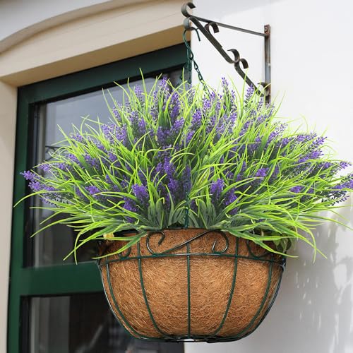Image of Grunyia 20 Bundles Artificial Plants Outdoor Fake Monkey Grass with Flowers (Purple)