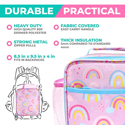 Image of Bento Lunch Box with Thermo for Kids Set, Insulated Lunch Bag with Ice Pack, Stainless Steel Food Jar for Hot Soup, Boxes with 4 Compartments for Girls Toddler Snacks Lunches, Purple Rainbow