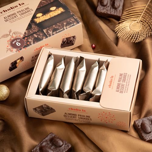 Image of Chokola Almond Praline Dessert Squares 90g - Almond Sponge Cake Enrobed in Dark Chocolate | Gourmet Chocolate Hamper | Premium Chocolate Gift Box For Festivals & Special Occasion Celebrations