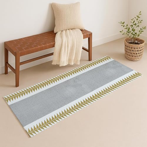 Image of SAGON 2x5 Ft Printed Runner Carpet - Cotton Bedside Rug for Bedroom & Living Room (Checkerboard Pattern)
