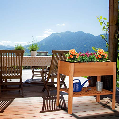 Foto von Relaxdays Hochbeet Holz, Ablagefach, Pflanzkasten Balkon, Terrasse, Garten, Kräuterbeet, HBT 80 x 88 x 43,5cm, hellbraun