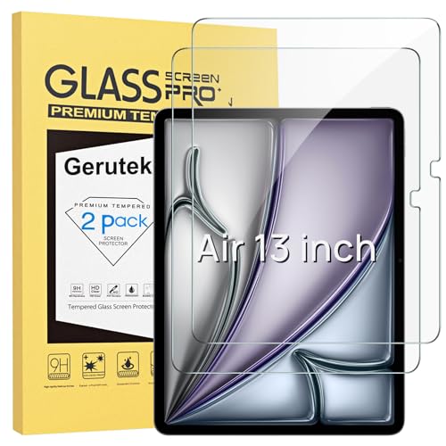 Gerutek 2 Pezzi Pellicola Protettiva per iPad Air 13 Pollici M3/M2 (2025/2024)/ iPad Pro 13 Pollici 2024 (M4), Vetro Temperato per iPad Air 13 [Ultra Trasparente][Antigraffio][Senza Bolle][9H]