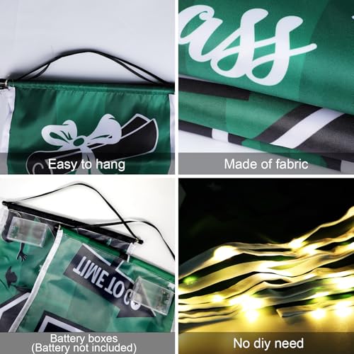 Image of 2026 Graduation Banners Lighted Decor Class of 2026 Congrats Grad Porch Sign Party Banners Supplies with LED Light Welcome Hanging Door Decorations for Indoor Outdoor(Green and Black)