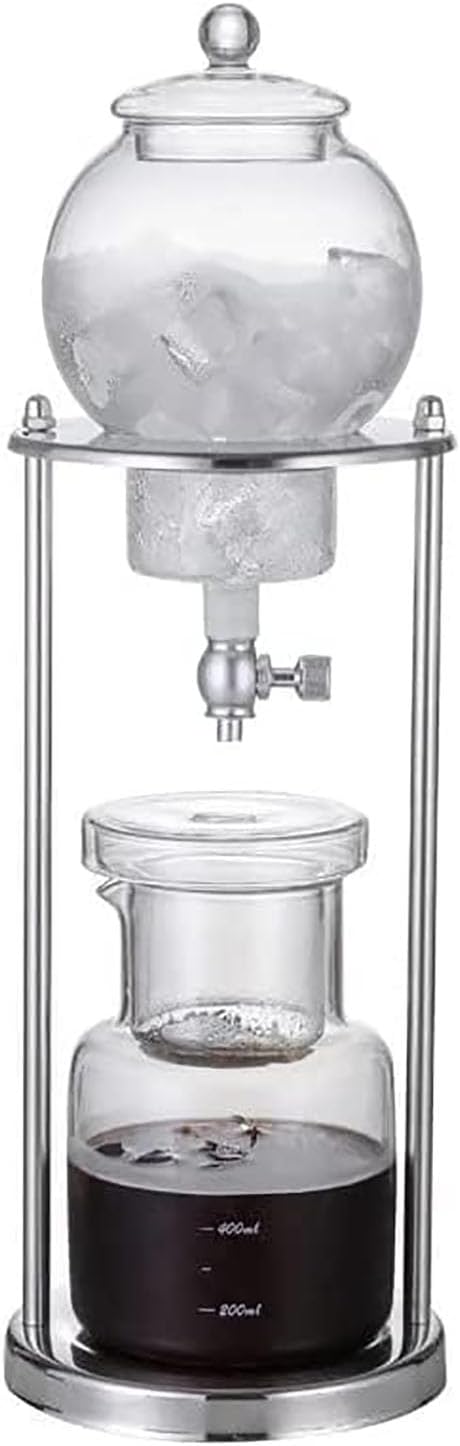 Ice Cold Brew Dripper Coffee Maker, 600ml Reusable Glass Iced Coffee Maker, with Adjustable Valve, Stainless Steel Stand, DIY Ice Coffee Brew Tower