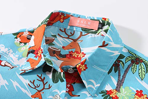 SSLR-Big-Girls-Christmas-Shirts-Santa Claus Reindeer Ugly Hawaiian Christmas Shirts Button Down Long Sleeve Funny3