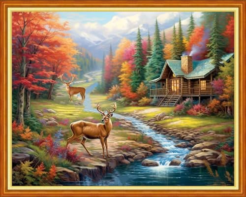 Image of Dooxvey Cross Stitch Kits for Adults Beginners,Full Range of Cross-Stitch Stamped Kits Needlepoint Kits for Beginners Embroidery Kits 11CT Cross Stitch Patterns-Lucky Deer 16x20 inch, Manual Arts 12