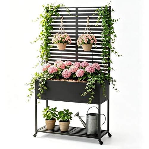 Metal Raise Garden Bed with Trellis,70" Elevated Trellis Planter Outdoor