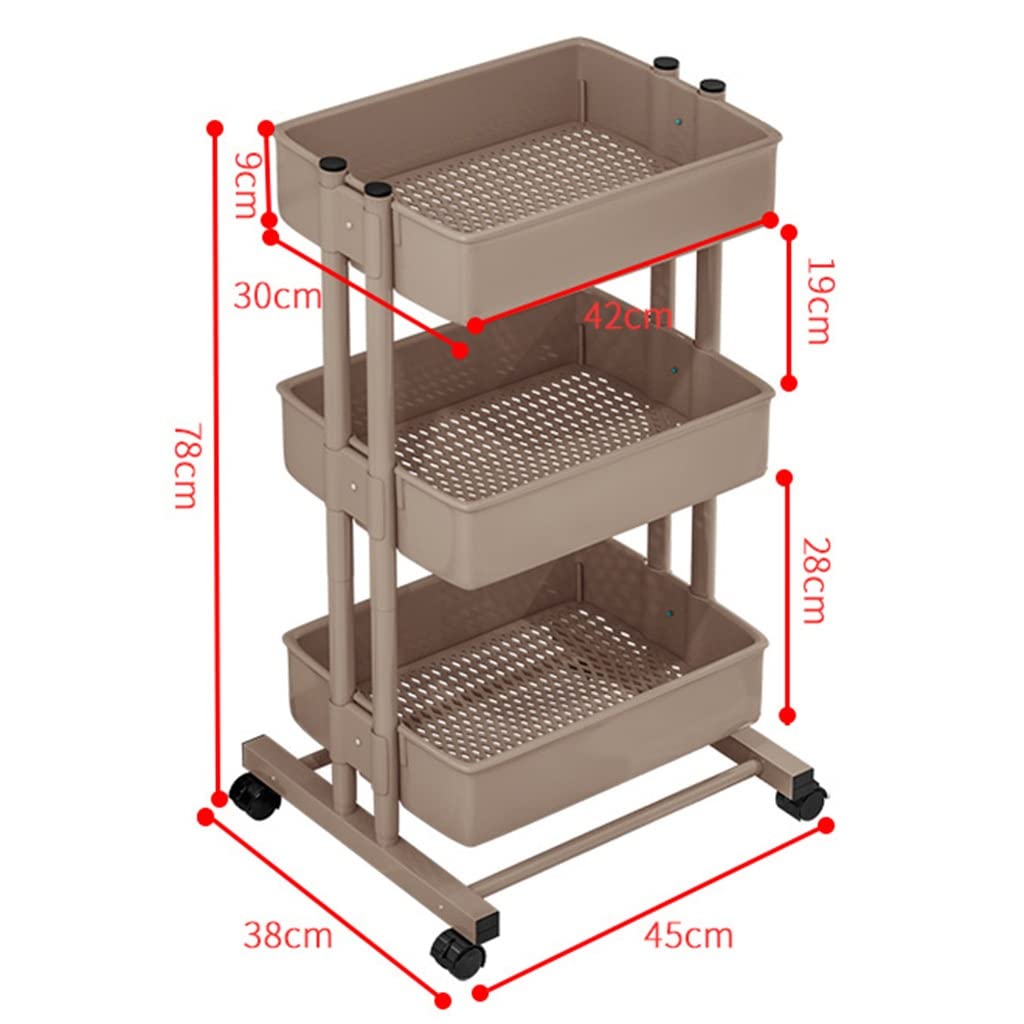 Carro utilitario con Ruedas de Metal de 3 Niveles, Carro de Servicio multifunción con Cesta de Malla y Ruedas, fácil Montaje para baño, Cocina, Oficina, Estante para carritos utilitarios (co