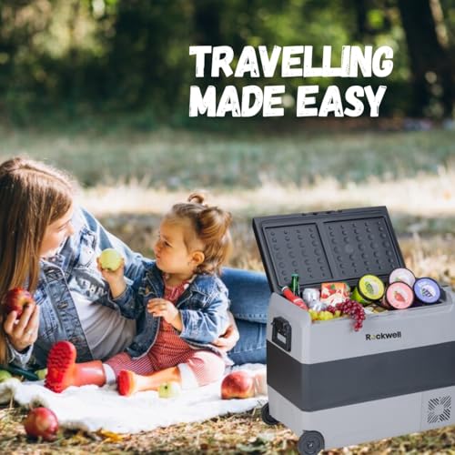 Image of Rockwell 60Ltr Car Cooler /Freezer, Portable Fridge for Outdoor Adventures, 5 Year Warranty, 240V AC Power Cord & 12V Car Adapter (RMC60D, Grey)