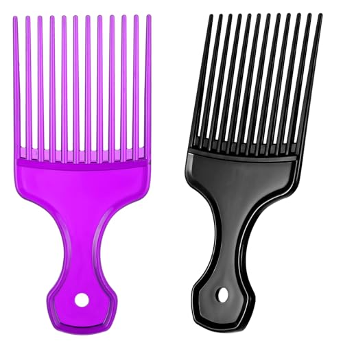 Peine Afro Pick de Plástico 2 Piezas Negro y Púrpura miniatura 1