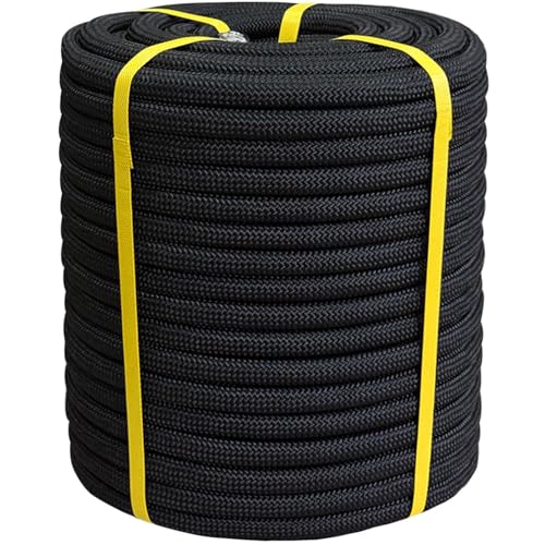 CRAYZA 3/4 Inch x 50 Feet Double Braided Arborist Rigging Rope - Heavy Duty Polyester Rope for Tree Work Climbing Swing Nautical Outdoor Adventures Black