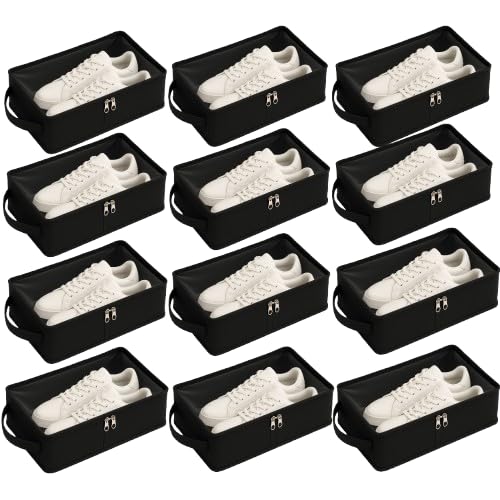 Image of Black Shoe Box for Travel & Storage Travel Accessories Shoe Organizer Shoe Bags Pouches Travel Shoe Cover, Essentials (Pack of 12, Men's)