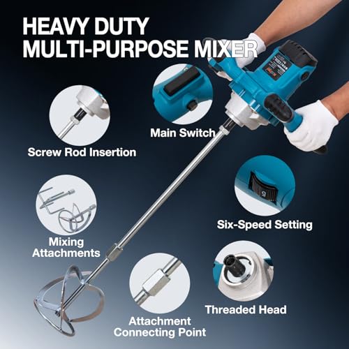 KATSU Tools Electric Paddle Mixer 1000W Portable Mortar Cement Mixing Machine, 6 Variable Speed, Extra Stirrer, for Paint Plaster Concrete (Budget Range) 100036 4 KATSU Tools Electric Paddle Mixer 1000W Portable Mortar Cement Mixing Machine, 6 Variable Speed, Extra Stirrer, for Paint Plaster Concrete (Budget Range) 100036 - Image 4