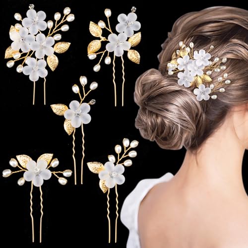 MELLIEX 5 Pièces Épingle à Cheveux de Marriage Perle Pinces à Cheveux Strass Accessoires de Cheveux en Cristal de Fleur pour Marriage Anniversaire Fête -...