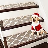 COSY HOMEER 15 Stück Treppenstufen Matten, 70 x 22cm Anti Rutsch Stufenmatten Selbstklebend, Maschinenwaschbar, 100% Polyester, TPE-Rücken, Ideal für Kinder, Senioren und Haustiere, Beige Weiß