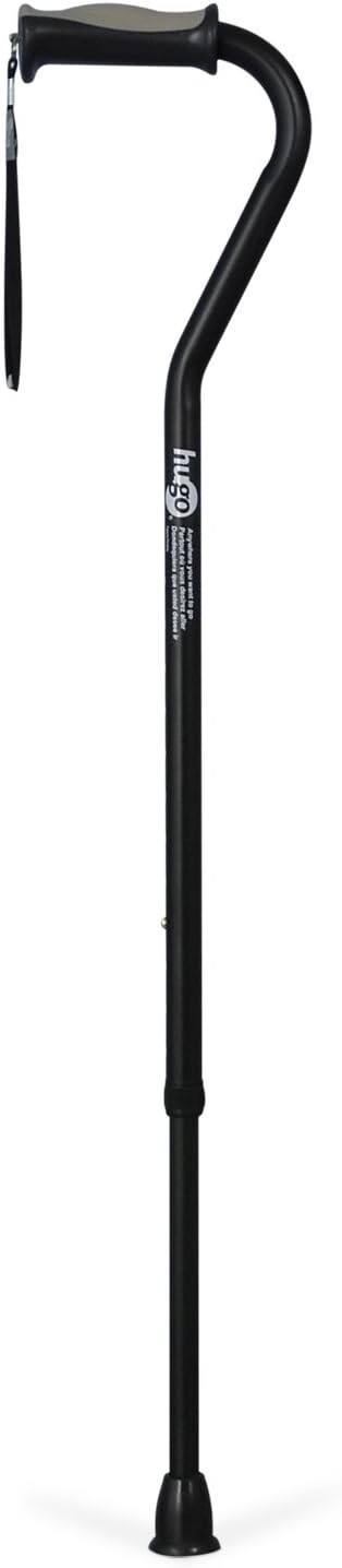 Hugo Adjustable Offset Handle Cane with Reflective Strap, Black