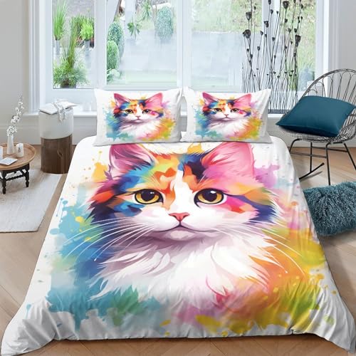 Housse de couette microfibre douce king size 220x240 cm motif chatons - 2