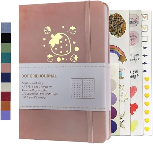 Jourmore Dot Grid - Diario A5 de tapa dura de cuero vegano, papel blanco brillante, 160 páginas, 160 páginas, 160 GSM, diario punteado, cuaderno de