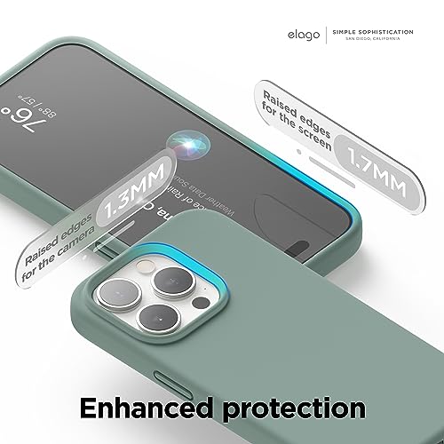 Image of elago Compatible with iPhone 15 Pro Case, Liquid Silicone Case, Full Body Protective Cover, Shockproof, Slim Phone Case, Anti-Scratch Soft Microfiber Lining, 6.1 inch (Midnight Green)