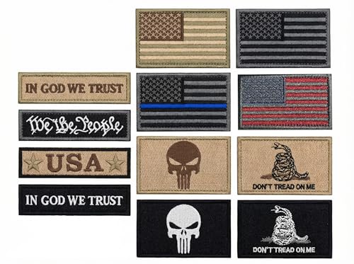 Bundle 12 Pieces USA Flag Patch Thin Blue Line Tactical American Flag US United States Military Patches Set for Caps,Bags,Backpacks,Tactical Vest,Military Uniforms (D-USA Patch