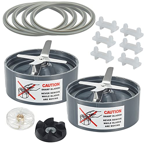 Upgraded 2 Pack Extractor Blades for NutriBullet Replacement Parts Fits NutriBullet 600w Pro 900w Blender With 4 Rubber Gasket,6 Shock Pad,1 Motor Top Base Gear,1 Black Rubber Gear Extractor Blade