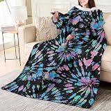 Odot Manta con Mangas Hombre Mujer, Toalla Manta Sofa con Mangas en Microfibra Suave Cálida Esponjosa Frazada Sofa Cama Invierno para Sofá y Cama (Negro Colorido,130x150cm)