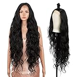 Style Icon Easy-360 Lace Wigs 36' Free Part Lace Frontal Wigs Super Long Wavy Wig Synthetic Wig (36 Inches, 1B)