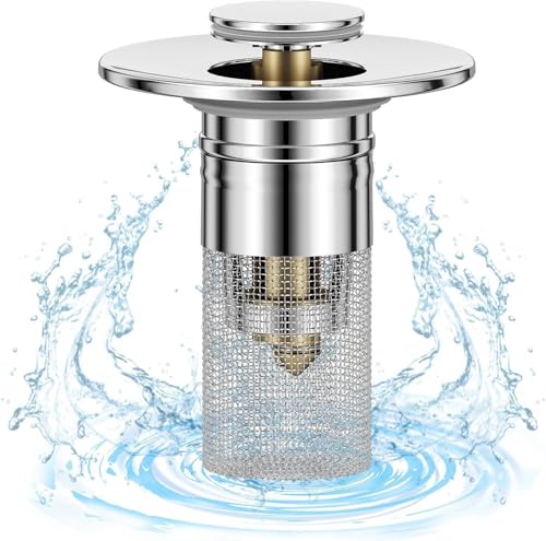 KSGSFSA Colador de Fregadero, Colector de Pelo, Colador de Desagüe de Piso de Acero Inoxidable con Colador de Desagüe de Fregadero Emergente de Cocina de Acero Inoxidable Extraíble