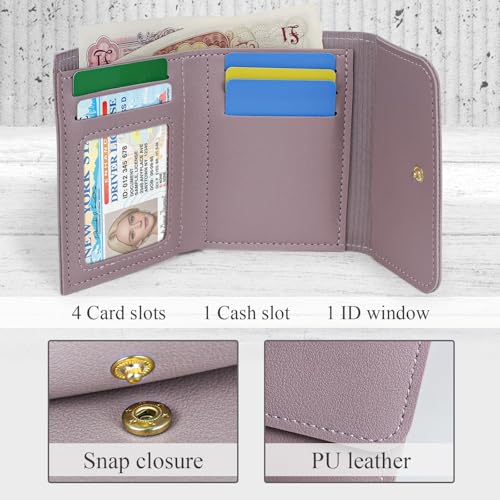 Mini Women’s Wallet, Ladies Slim Tri-fold Wallet PU Leather Compact Card Purse with ID Card Window Women Card Wallet for Shopping Dating Travelling (Purple)3
