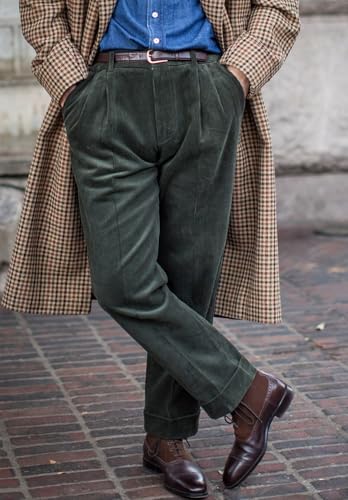 Men's Iron Free Corduroy Pants Classic Fit Pleated Front Expandable Waist Casual Trousers for Party4