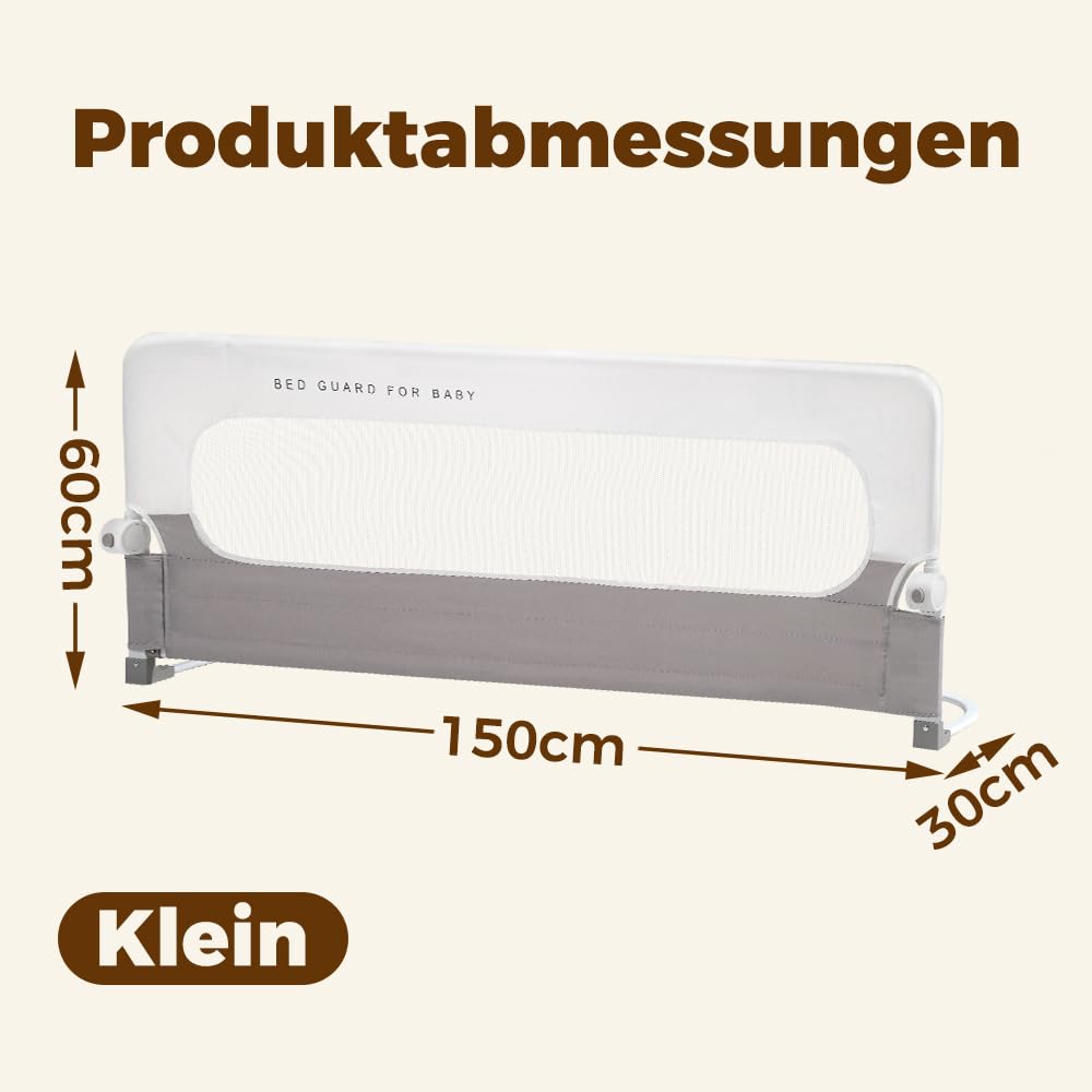 Playpals Baby Bettgitter 150 cm, faltbar & Aufgerüstete U-förmige Basis | 60 cm Höhe stoßfest, Knopf zum Zusammenklappen für den Zugriff, fester Ankergurt, für Queen-, King-, Twin- und Doppelbett