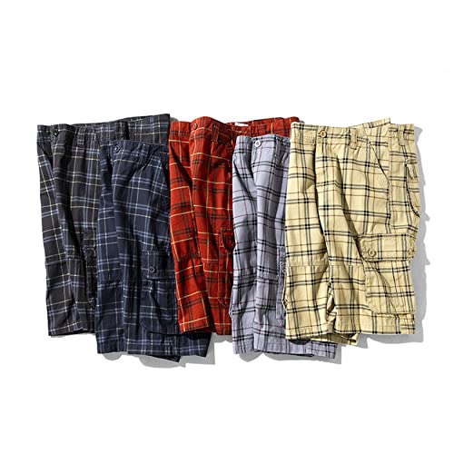 Men's Multi-Pocket Outdoor Short Pants Plaid Cargo Shorts Relaxed Fit Casual Outdoor Summer Cool Breeches (36,Black) #TOP4