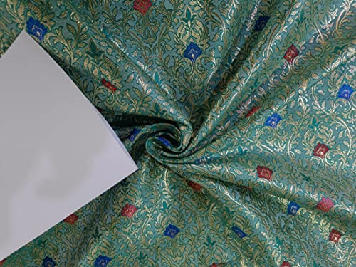 Tissu jacquard brocart vert d'eau au mètre pour création de veste de cérémonie