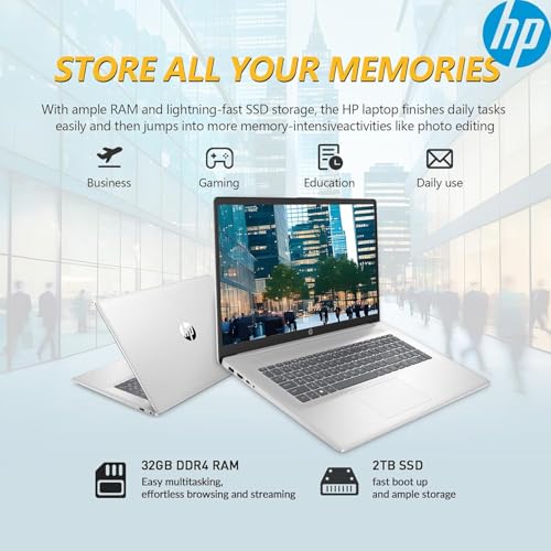 Image of HP 17.3 Touch Screen Laptop PC, 17 Inch Laptop Touchscreen, AMD Ryzen 5(6-Cores), 32GB RAM 2TB SSD, Windows 11 Pro 10-Key Number Pad