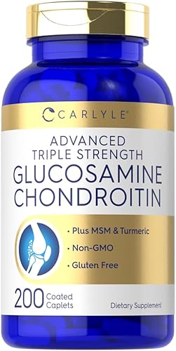 Carlyle Glucosamina condroitina MSM cúrcuma | 4050 mg | 200 unidades | Suplemento avanzado de triple fuerza | Sin OMG y sin gluten