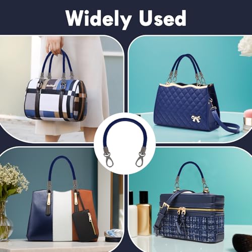 Mture 2 Stück 40cm Leder Taschengriffe mit Karabinerhaken, Ersatzgriff für Handtaschen, Schulterriemen für Taschen, Lederhenkel für Taschenherstellung, Blau
