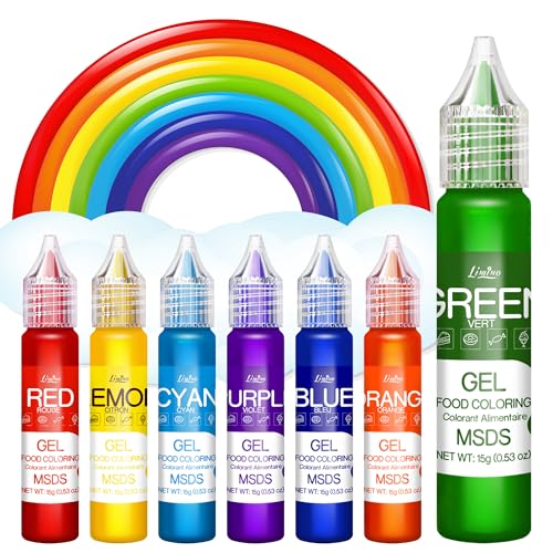 Gel Food Coloring - Rainbow Edible Gel Food Color Dye for Baking, Cake Decorating, Royal Icing, Cookie, Fondant, Macaron - 7 x 15g Food Grade Concentrated Food Coloring Gel for Drinks, DIY Crafts