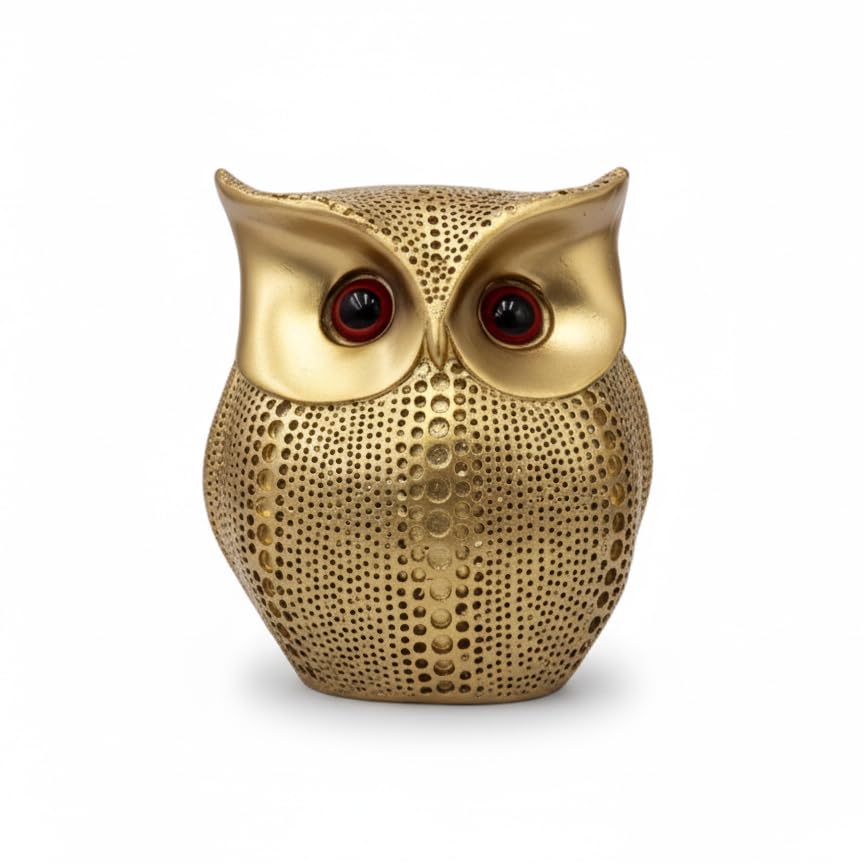 Image of Golden Owl Showpiece for Home Decor | Feng Shui Owl Statue for Wisdom, Wealth & Good Luck | Decorative Owl Figurine for Living Room, Office Desk, Gift Item