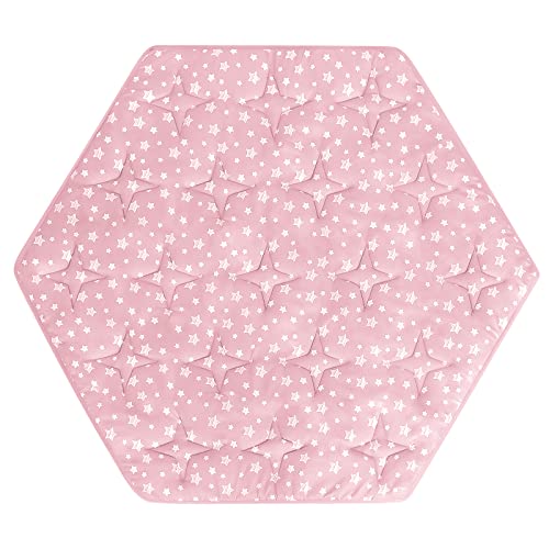Image of Hexagon Playpen Mat Fits POP 'N GO Baby Playpen, 59 Inch Hexagon Playpen Mattress Pad, Non Slip and Padded Play Mat Pink with Star Print