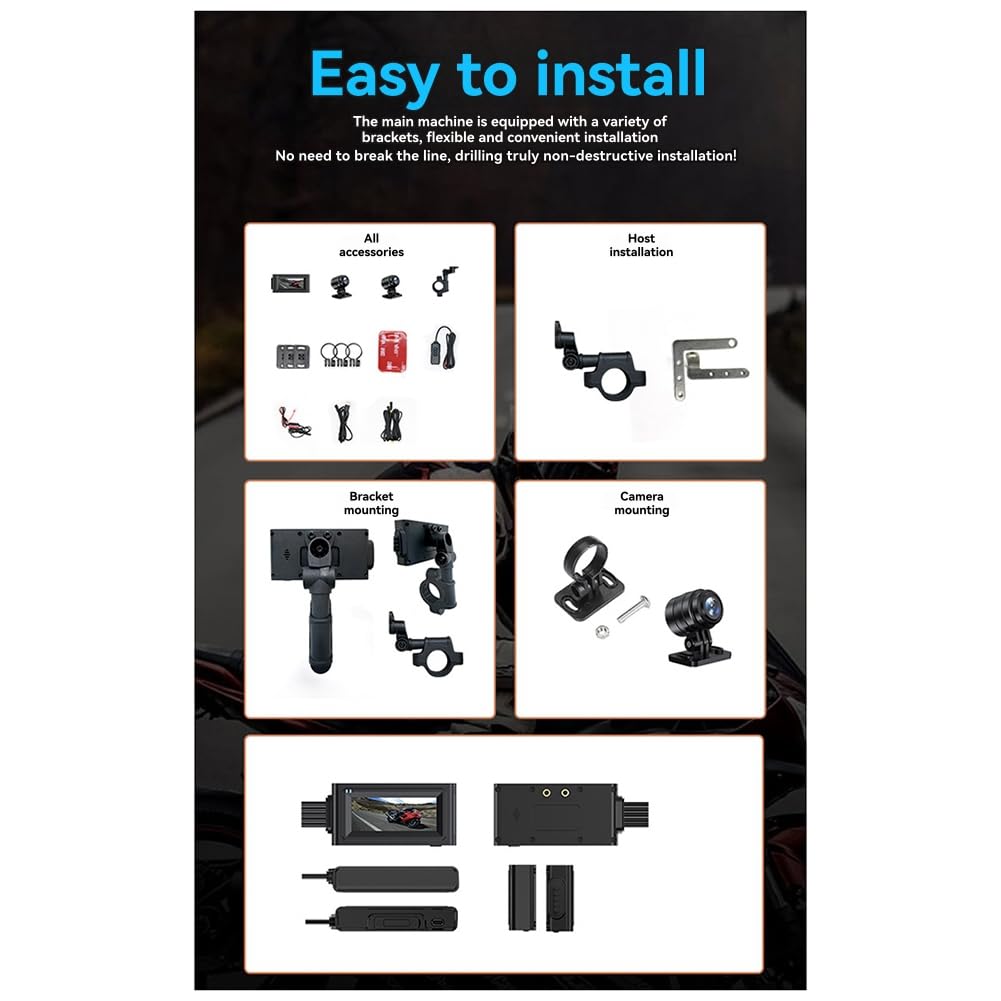 Enregistreur de Conduite pour Motocyclette Enregistreur de Conduite HD pour Motocyclette Enregistreur de Conduite Double Enregistrement + WIFI + GPS + 64G