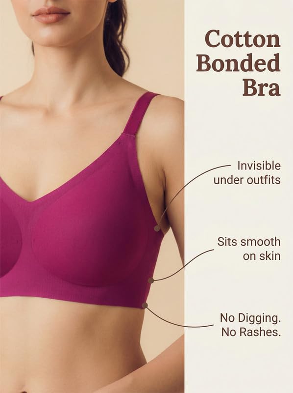 Image of Tweens Cotton Padded Bonded Bra for Women | Full Coverage Wire-Free Bra | Seamless No-Dig Comfort | Breathable Cotton | Elastic-Free Bottom Band & Side Wings | Pack of 1|