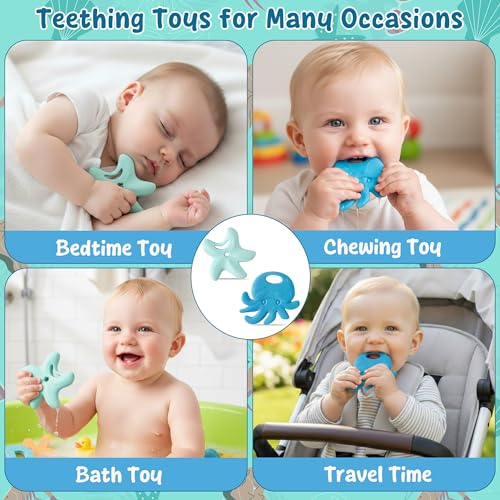 Image of 2Pcs Summer Silicone Teething Toy for Babies Ocean Animal Themed Sore Gums Pain Teething Relief Chew Toy Summer Ocean BPA Free Soft Teether for Infant Toddler Newborn 6-12 Months Birthday Baby Shower