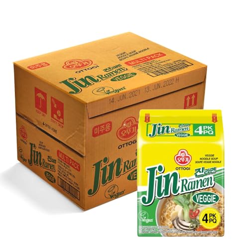 Ottogi Jin Ramen Korean Instant Ramyun Noodle Instant Snack Quick To Make Noodles - Veggie Ramen 110g (Pack of 32) VEGAN