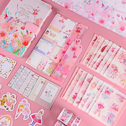 Colorful Journals Scrapbook Kit, Hardcover Diary Journal for Women, Cute Notebooks Scrapbook Journals to Write in, DIY Gift for Teen Girl Kid Women - Pink Annie in The Flowers