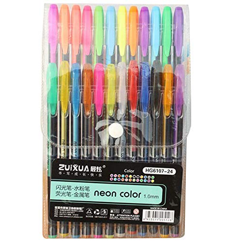 Rishine Glitter Gel Pens 24 Colors Glitter Markers Fine Point Colored Gel Pen Set for Adult Coloring Book Doodling Crafting Scrapbooking Drawing Painting